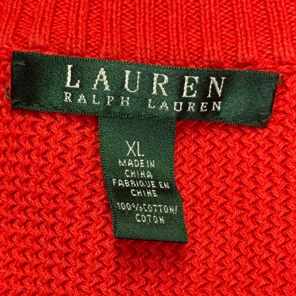 Lauren Ralph Lauren Women's Red Cotton Ribbed Pullover Sweater XL Toggle Closure - Picture 3 of 8